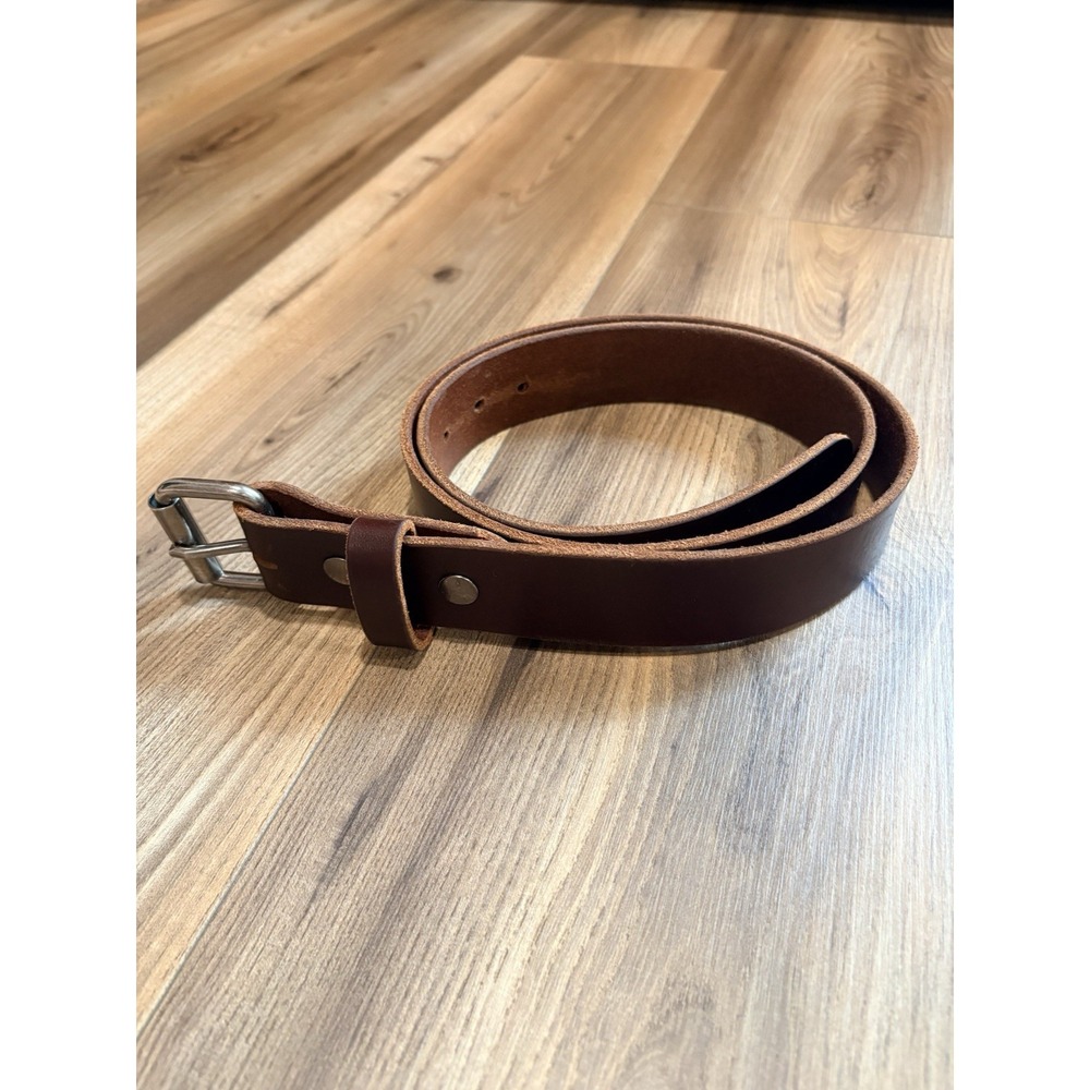 Nohma Leather Belt Size 40 Brown 1.5" Width 47.5" Length Chrome Buckle